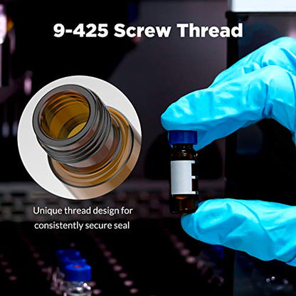 Membrane Solutions 2mL Autosampler Vials, 9-425 GC/HPLC Vials, 100 Pcs - size: Amber Vial & Red PTFE septa