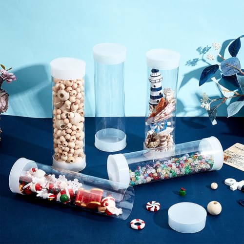 OLYCRAFT 5 Set Transparent Plastic Storage Tubes 2.4x8.1 Inch Test Bottle Organizers Boxes with Lid Plastic Transparent Hollow Tube Plastics Clear Hollow Tube for Beads Bath Salt Wedding Storage - size: 2.4x8.1 Inch
