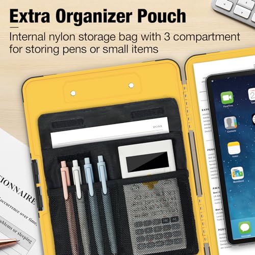 Sooez Toughest Clipboard with Storage, Clip Boards 8.5x11 with Pen Pouch - color: Yellow + Black Corner