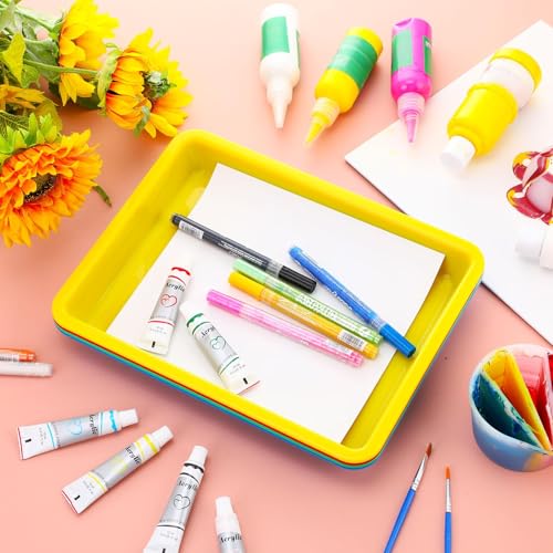 Jetec 24 Pcs Multicolor Plastic Art Trays 10.9 x 8.4 Inch Classroom Trays
