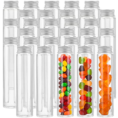 110 ml Clear Test Tube,36 Pack Clear Plastic Test Tubes Candy Tube Transparent Test Tubes with Cap,Flat Bottomed Plastic Tubes Bath Salt Container,3.7 OZ (Silver Cap)