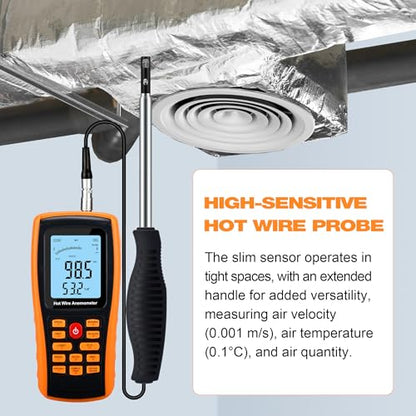Hotwire Anemometer Handheld Anemometer with Telescopic Probe Wind Speed Meter with Backlight for Airflow Air Velocity Temperature CFM Meter Used in HVAC, Marine (Model AMF029) - size: Model 2