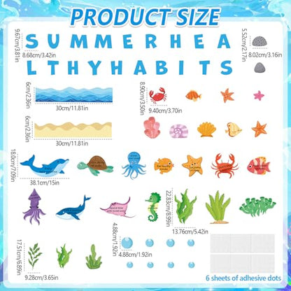 Summer Healthy Bulletin Board Set Ocean Animals Health Habits Classroom Decorations Back to School Paper Cutouts Under the Sea Bulletin Board Borders for School Nursery Home Office Wall Door Decor - style: Summer Healthy