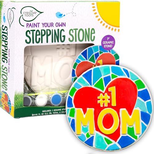 Creative Roots Paint Your Own #1 MOM Stepping Stone, Craft Kits for Kids, Ceramics to Paint, Ages 6+ - style: #1 Mom