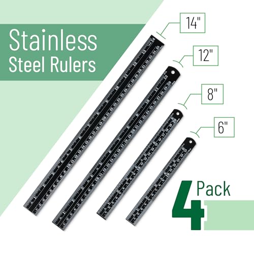 Mr. Pen- Metal Straight Edge Ruler, 4 pcs, 6", 8", 12", 14", Black - color: Black, size: 6, 8, 12, 14 inch