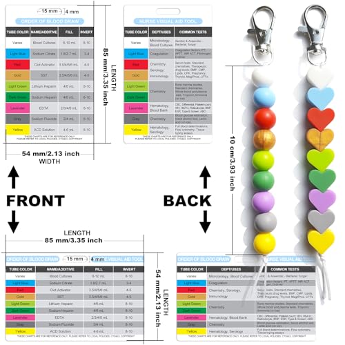 Order of Blood Draw Beads with Reference Card, Phlebotomist Badge Reel Visual Aid Tool Accessories, RN Badge Buddy, Phlebotomy Essentials, Nurse Supplies - color: Heart and Round Blood Draw Beads With White Card