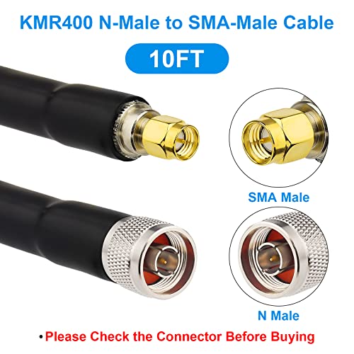 XRDS -RF KMR400 SMA to N Cable 10ft, N-Male to SMA-Male Connector Low Loss Extension Cable 50 Ohm SMA Cable for 3G/4G/5G/LTE/ADS-B/Ham/GPS/WiFi/RF Radio to Antenna Use