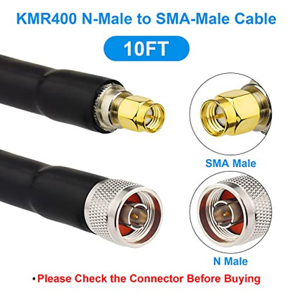 XRDS -RF KMR400 SMA to N Cable 10ft, N-Male to SMA-Male Connector Low Loss Extension Cable 50 Ohm SMA Cable for 3G/4G/5G/LTE/ADS-B/Ham/GPS/WiFi/RF Radio to Antenna Use