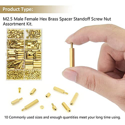 240 Pieces M2.5 Male Female Hex Brass Standoffs Spacers Screws Nuts Kit, Kindroufly Brass Standoffs Assortment Kit for PCB Motherboard - size: M2.5 Brass Standoffs