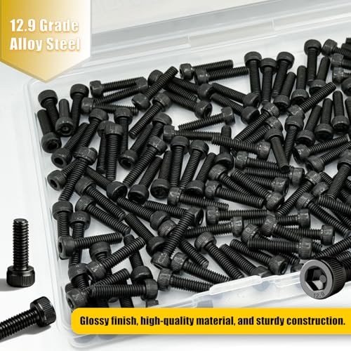 150pcs M4x16mm Screws Hex Socket Cap 12.9 Steel Black Zinc Full Thread - size: M4*16mm 150pcs