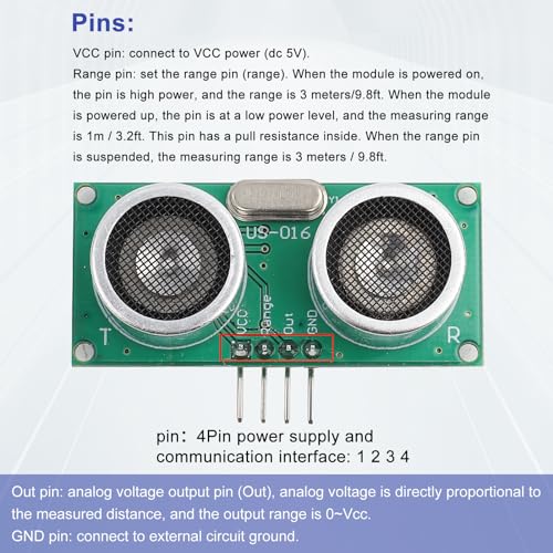 Ultrasonic Sensor, US-016 Analog Voltage Output High Exactness Ultrasonic Distance Rangefinder DC 5V 2cm-300cm