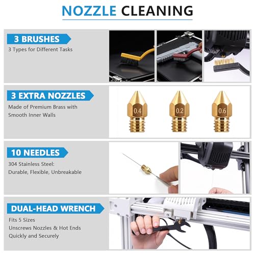 3D Printer Tools Kit, 55PCS 3D Printer Accessories & 3D Printing Tools Kit with Nozzle Cleaner Needles, Scraper, Files, Brushes, Wrench, Engraving Knife for FDM SLA Printers, for Bambu Lab, etc.
