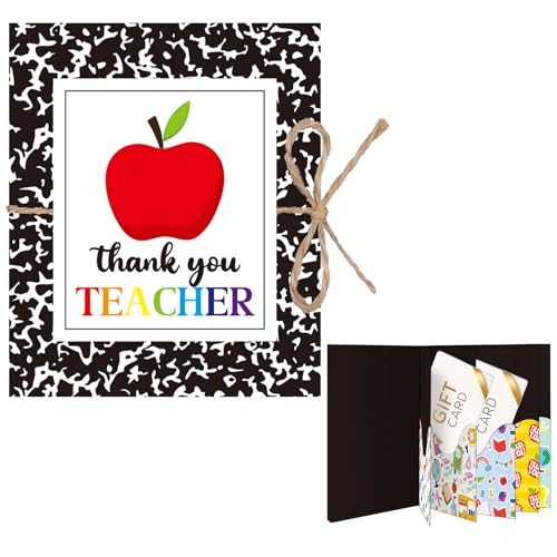 ReliThick Teacher Appreciation Gift Card Holder 5 Slots, 4.3 x 3.5 Inch Thank You Teacher Gift Card Booklet Sleeves Postcard Money Booklet Holder for Appreciation(Composition Notebook Style) - style: Composition Notebook Style