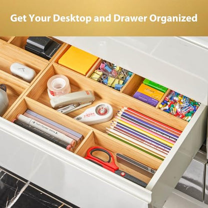 Umilife Large Bamboo Desk Drawer Organizer, Wood Office Junk Tray, 15"x12" - size: 15"x12"