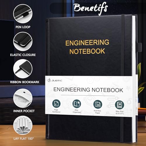 JUBTIC Engineering Notebook for Project Organization, 8.5" x 11" - color: Black
