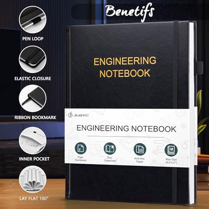 JUBTIC Engineering Notebook for Project Organization, 8.5" x 11" - color: Black