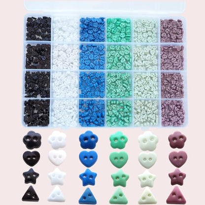1200pcs Tiny Resin Buttons 7/32" （6mm 2 Hole Mini Resin Round Button for MiniClothing Sewing Accessories DIY Hand Sewing （4 Styles Mixed）