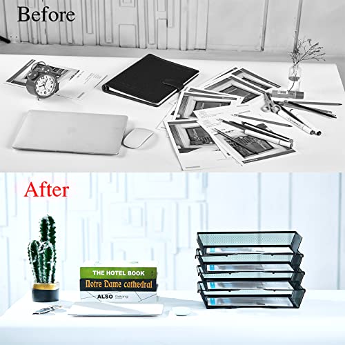SETTFRFE 4 Tier Metal Letter Tray Desk Organizer-Stackable Paper Tray,Black