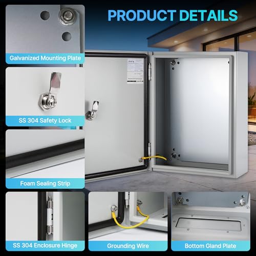 16x12x6 NEMA 4X Electrical Enclosure Metal Outdoor Enclosure Box - size: 16"H × 12"W × 6"D