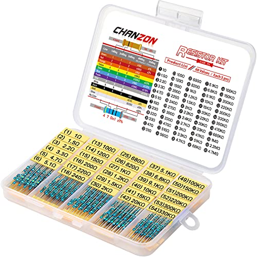 Chanzon 60 Values 1/4W Metal Film Fixed Resistor Kit 300pcs 1R-4.7M ohm - size: 1) 1/4W Kit