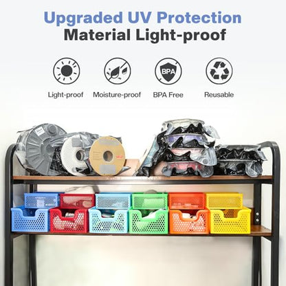 Vacbird 20 Pack 3D Filament Vacuum Storage Bags, Upgraded Light Blocking Design with USB Pump, 2X Faster Air Removal, Universal Pump Fit, 12.6×13.38 Inch - size: 20 filament bags set