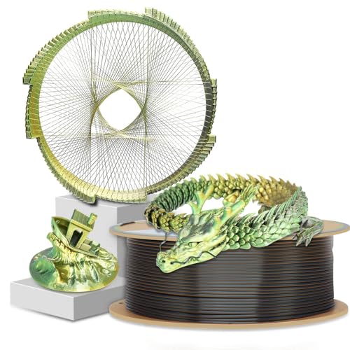 YOUSU Silk PLA 3D Printer Filament, Tri-Color Coextrusion PLA Filament 1.75mm,Shiny Silk Coextruded PLA,Silk Gold-Green-Black Three-Color Filament,1kg/2.2lbs - color: 1-gold/Green/Black