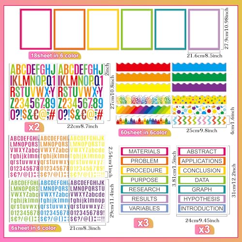 Sinload 92 Pcs Science Fair Board Supplies 60 Trim Scalloped Poster Boards 18 Presentation Subtitles 6 Project Titles 8 Letter Sticker for Classroom Display Boards(Colorful,Wave) - color: Colorful, style: Wave