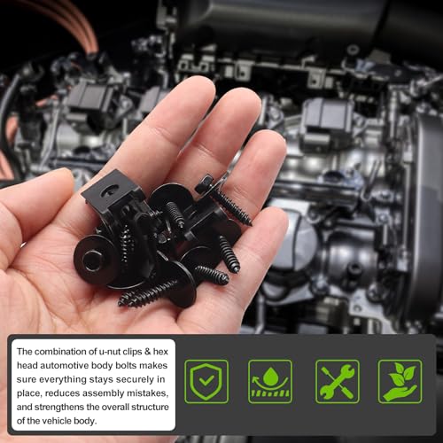 mxuteuk 50PCS M4.2 U-Nut Clips & Hex Head Automotive Body Fender Bolts Kit,for Most Cars Fender,Engine Undertray Cover, Engine Cover & Bumper Fender Liner - color: Black/M4.2
