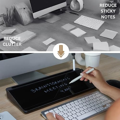 GAROOD Desktop Dry Erase Board with Storage Black Color Dry Erase Board Desk Board Glass Desktop Board with Stand Home Office Desk Organizer Phone Holder 15.8X7X2 inches - color: Black