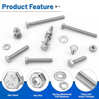 360PCS 1/4-20 Hex Head Bolt and Nut Assortment Kit 304 Stainless Steel - size: SS 1/4"-20 360PCS