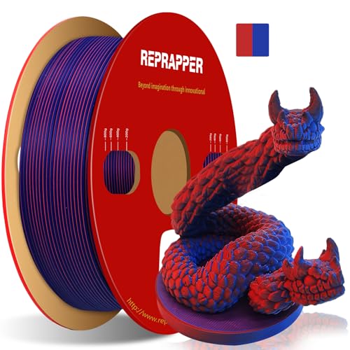 Reprapper Dual Color Filament Fillamentum pla 1.75 Multicolor 1.75mm for 3D Printer, Color Change Filament PLA, 2.2lbs (1kg), Matte PLA Red & Blue - color: 6-matte Red/Blue Dual Silk Pla 1kg