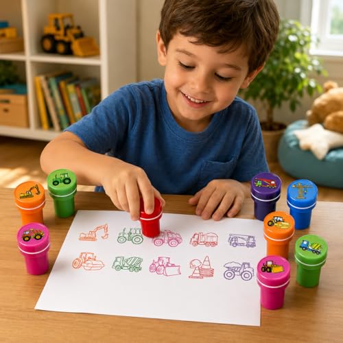 Cinrobiye 24 Pcs Construction Vehicle Stampers Party Favor Set, Cute Building Truck Stamps for Kids Birthday Party, Classroom Rewards, Carnival Prizes, Goody Bag Fillers, Themed Party Supplies - color: Construction Vehicle