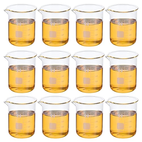 PATIKIL 150ml Low Form Glass Beaker, 12 Pack 3.3 Borosilicate Glass Graduated Printed Scale Measuring Cups with Spout for Kitchen Lab Liquids - size: 150ml