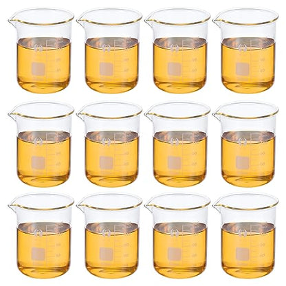 PATIKIL 150ml Low Form Glass Beaker, 12 Pack 3.3 Borosilicate Glass Graduated Printed Scale Measuring Cups with Spout for Kitchen Lab Liquids - size: 150ml