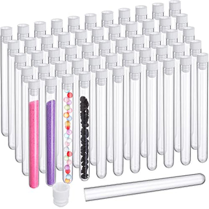 Hoteam 100 Pcs Test Tubes with Caps, 25ml 150 x 16 mm Clear White Lid - color: White Lid