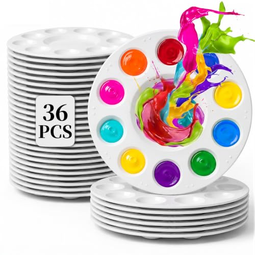 36 Pack Paint Palettes, Round Plastic Paint Palette Trays for Acrylic, Watercolor and Gouache, Reusable Paint Mixing Trays for Kids, Classroom, School and Art Parties - color: Circular 36 Pcs