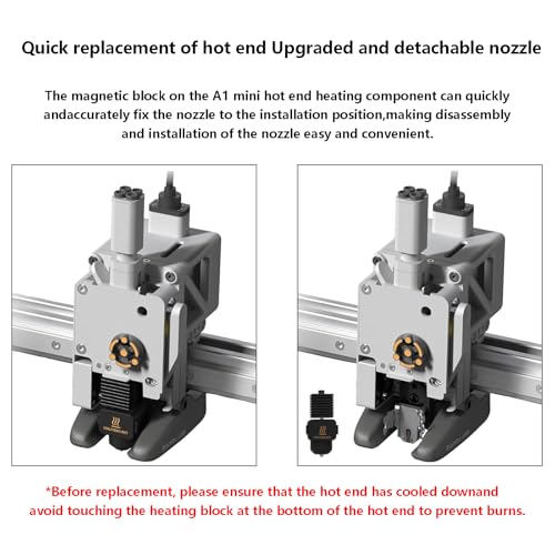 2PCS A1 Mini, A2L Upgrade Hotend Kit, 3D Printer Print Head Hot End Heating Block Kit with 0.4mm Hardened Steel Nozzle and Silicone Socks for Bambu Lab A1/A1 Mini/A2L - size: 0.4mm, style: 2 Pack