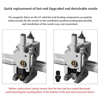2PCS A1 Mini, A2L Upgrade Hotend Kit, 3D Printer Print Head Hot End Heating Block Kit with 0.4mm Hardened Steel Nozzle and Silicone Socks for Bambu Lab A1/A1 Mini/A2L - size: 0.4mm, style: 2 Pack