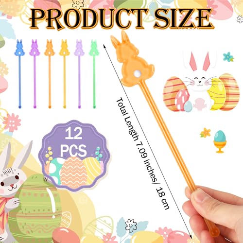 Qinyoung 12 Pcs Easter Glass Drink Stirrers 7 Inch Swizzle Sticks for Cocktails Coffee Reusable Rabbit Beverage Stir Sticks for Easter Party Coffee Bar Kitchen Bar Weddings - style: Rabbit
