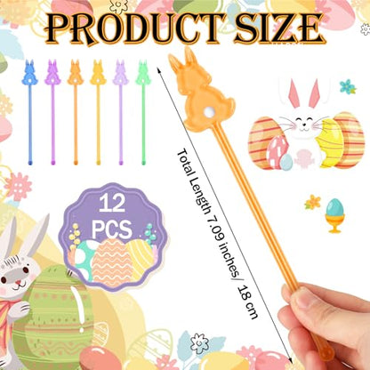 Qinyoung 12 Pcs Easter Glass Drink Stirrers 7 Inch Swizzle Sticks for Cocktails Coffee Reusable Rabbit Beverage Stir Sticks for Easter Party Coffee Bar Kitchen Bar Weddings - style: Rabbit