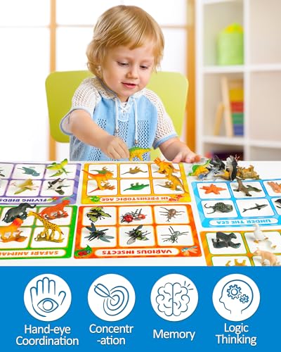 Coogam Sorting Toys for Kids, Animals Figures Dinosaurs Birds Insects Cognition Matching Game Playset, Fine Motor Learning Activities Educational Toy Gift for 3 4 5 Year Old Kid - style: Animal theme