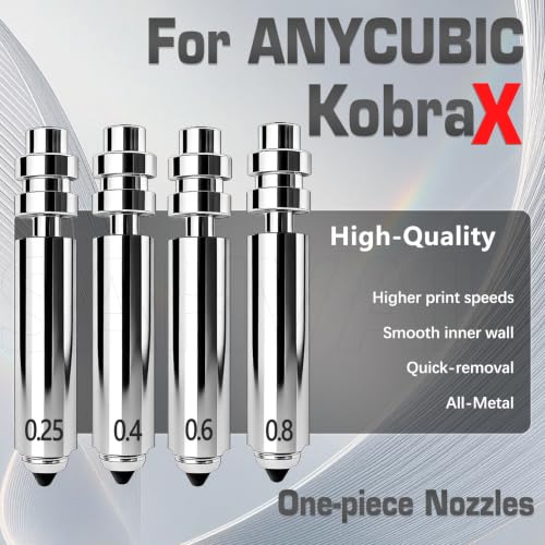 4PK 0.25/0.4/0.6/0.8mm Kobra 4/Kobra X Nozzle Integrated Hardened Steel Nozzles All-Metal Quick-Detachable Extruder Throat Tube Nozzles Print Head Hot End for Anycubic Kobra 4/KX 3D Printer Parts - style: 0.25/0.4/0.6/0.8MM Kobra X Nozzle Kit
