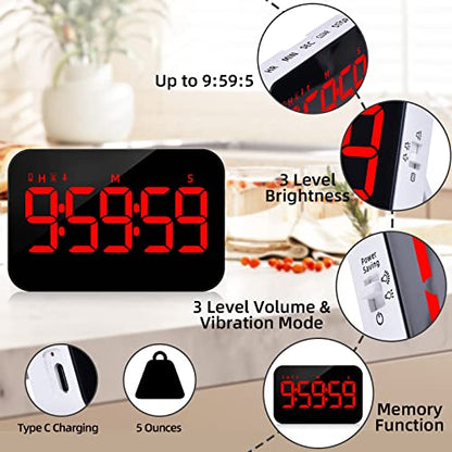 PERSUPER Kitchen Digital Timer, Count Down Up, Rechargeable, Vibration Mode - color: .Rgb