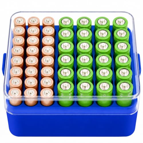 ALCYON Plastic Battery Organizer Storage Case for 48 AA/AAA Batteries - color: Blue, size: Medium 48+AA AAA