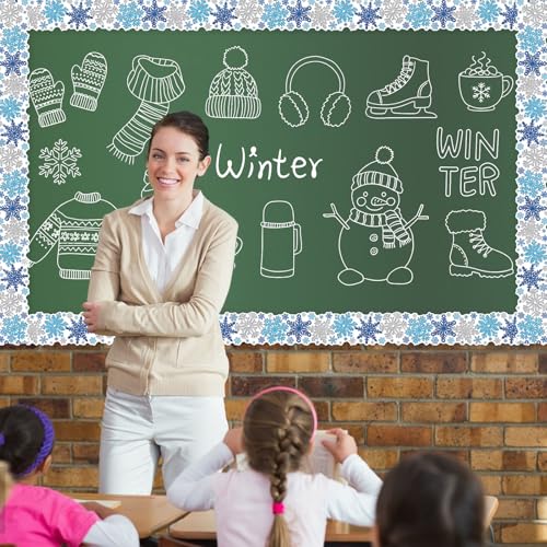 Snowflake Bulletin Board Borders, 65.6Ft Winter Snowflake Themed Classroom Border Snowflakes Border Trim for Home Office School Classroom Chalkboard Wall & Winter Christmas Party Decor - style: Snowflake
