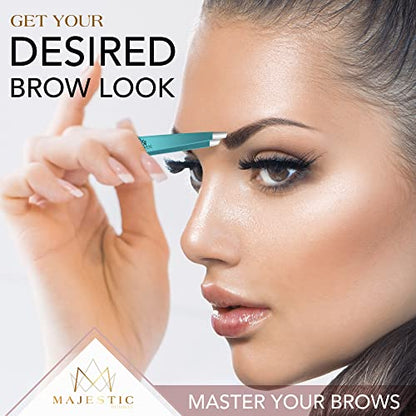 Majestic Bombay Precision Tweezers Set, Fine Point, Slant, Women and Men - color: Teel Blue