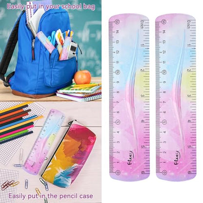 Grevosea 2-Piece Flexible Ruler, 15cm/6inch Plastic Shatterproof Straight Edge Soft Bendable Ruler for School, Classroom, Office, Kids & Adults - size: 6inch