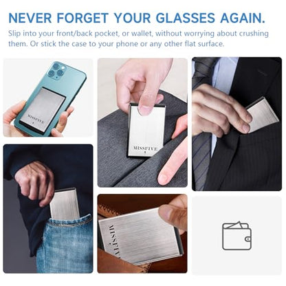 Missfive Premium Folding Reading Glasses Blue Light Blocking for Men Women, Ultra Thin Foldable Portable Travel Readers with Durable Pocket Metal Case, Compact Eyewear 1.5x - color: Navy Blue & Metal Glasses Case
