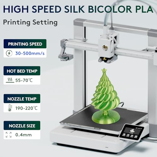 ERYONE Silk Dual Color PLA Filament 3D Printer 1.75mm +/- 0.03mm, Bicolor Filament Two Tone PLA Bundle 2KG Cardboard Spool, Yellow Green - color: 2*1kg Dual Silk Yellow Green, size: Silk Pla-2kg