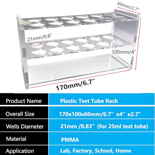 Driak Clear Acrylic Test Tube Rack Holder 12 Wells for 25ml Centrifuge Tubes, Durable Plastic Stand for Lab, Aquarium Water Testing and Spice Storage - style: Two Layers(25ML)